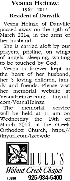 Vesna's Memorial Announcement